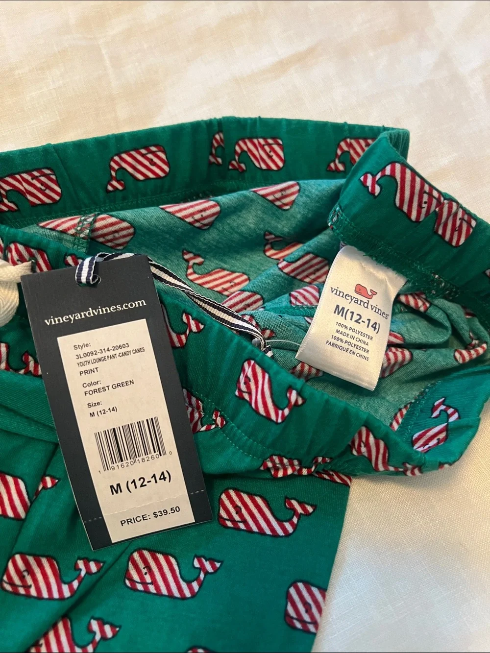 Vineyard Vines Kids Green Whale-Stripe Pajama Bottoms